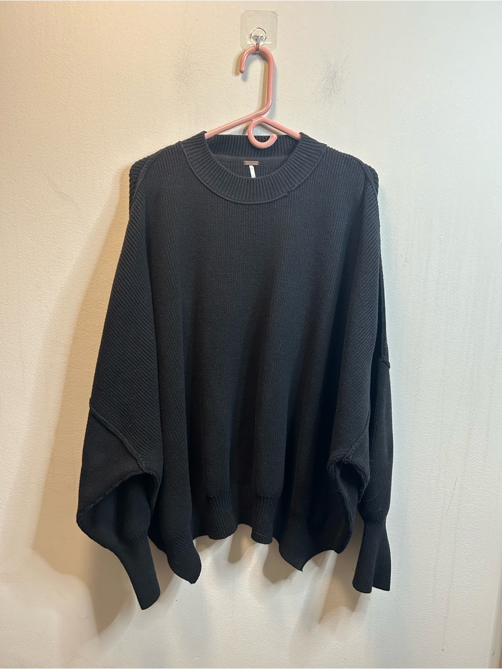 Free People Black Crewneck Oversized Knit Sweater